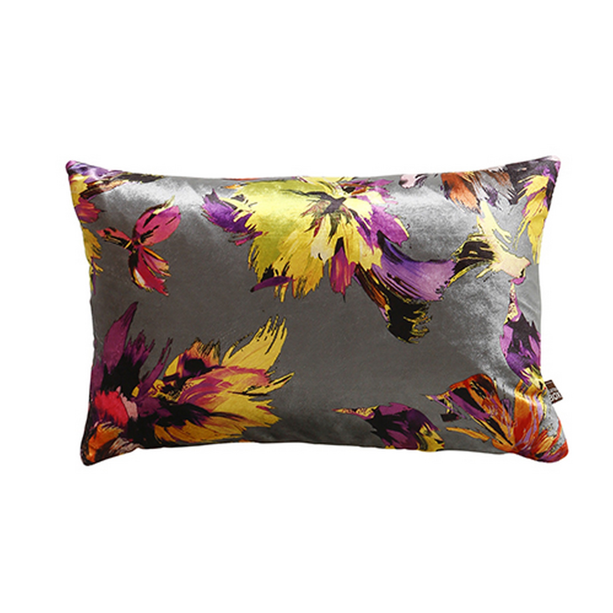 Adriana Floral Bolster Cushion In Grey